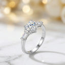Heart Moissanite Ring in Sterling Silver Baguette