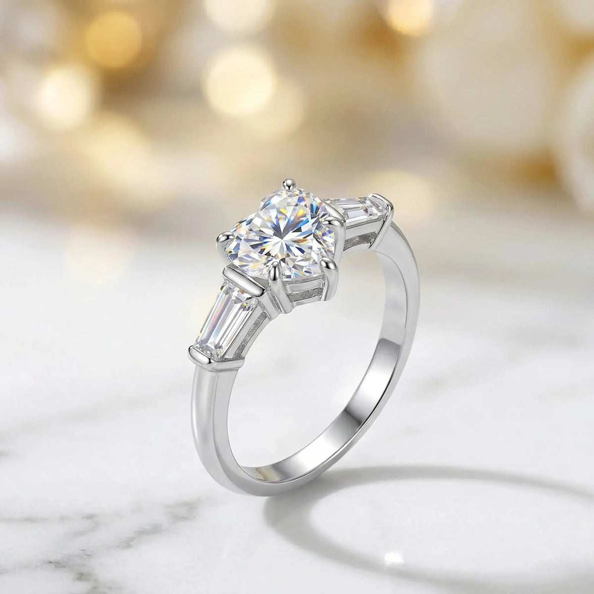 Heart Moissanite Ring in Sterling Silver Baguette — product view 2