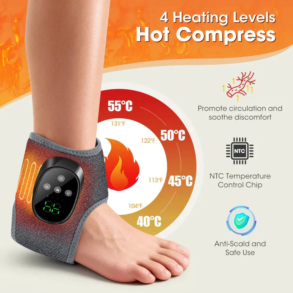 Electric Foot Ankle Massager 4 Mode Vibration 4 Level Hot Compress Timer Massage Support Ankle Brace Fascia Muscle Relax