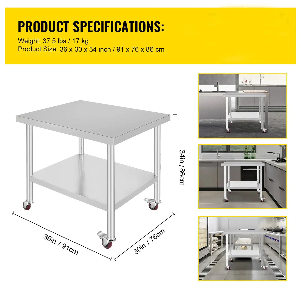SucceBuy Stainless Steel Kitchen Worktable Shelves Commercial — product view 7