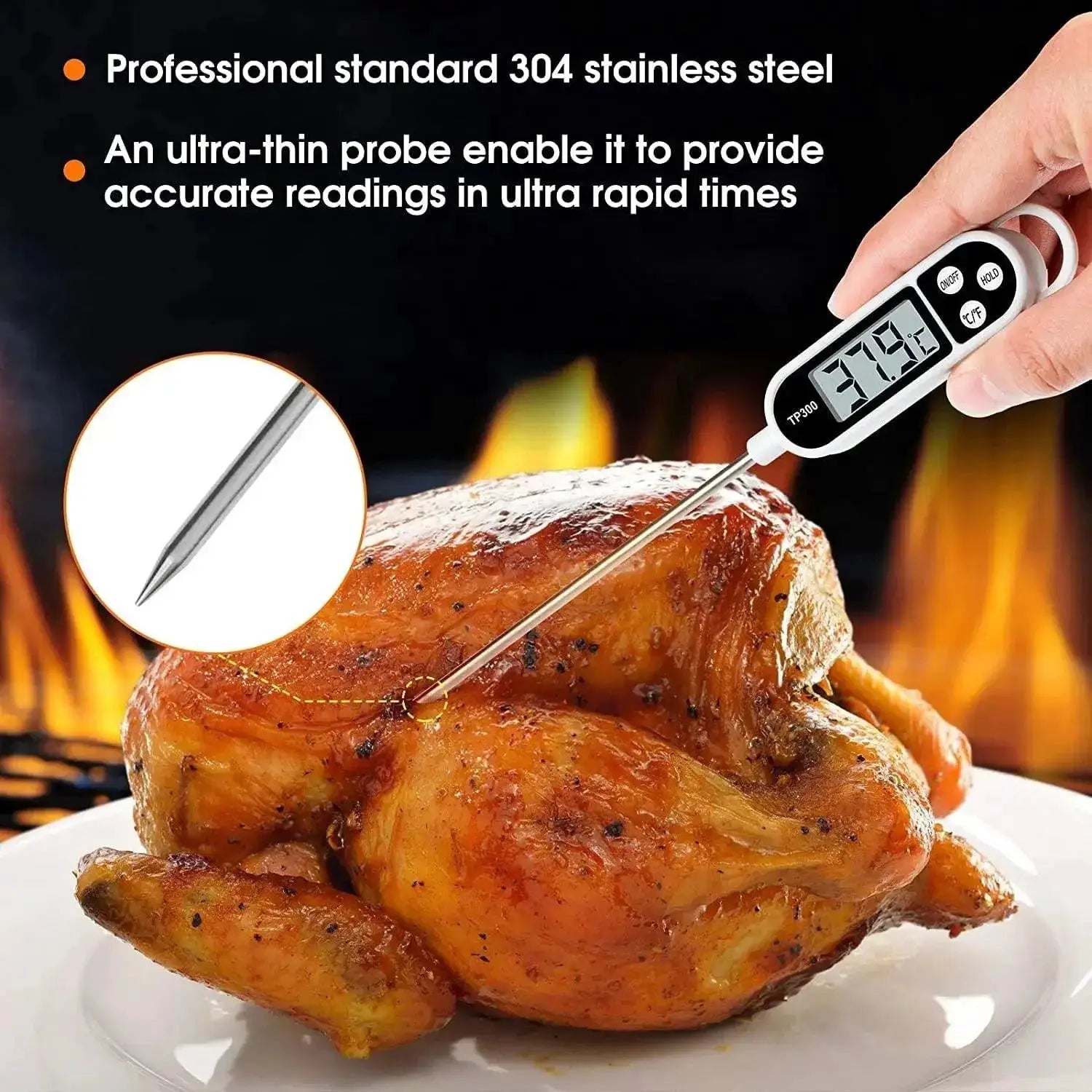 Meat Thermometer Quick Read Long Probe Auto Off LCD Kitchen