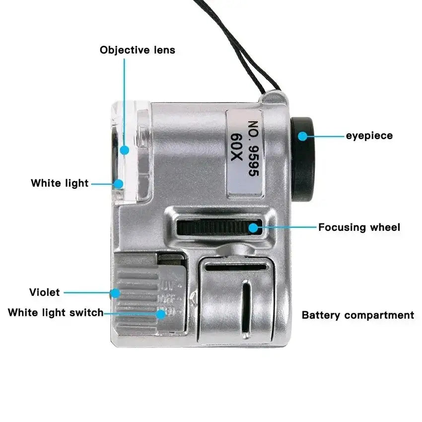 Portable Mini Pocket 60X LED Magnifying Glass UV Loupe With Bright Light for Jewelry Coin Watch Repair Microscope