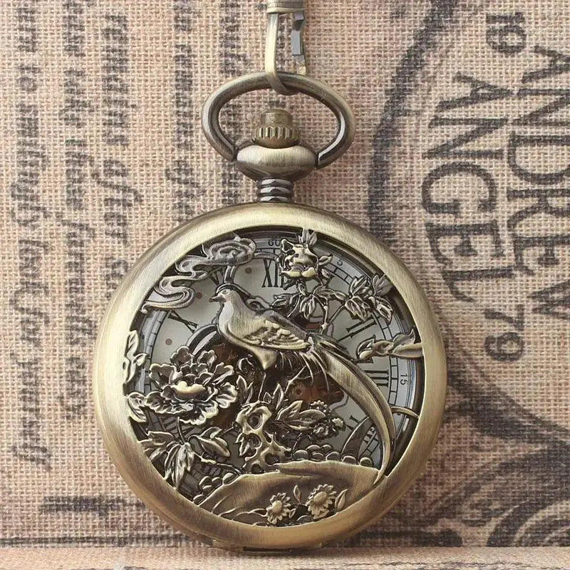 Pocket Clock Vintage Dual Time Display Elegant Roman Chain
