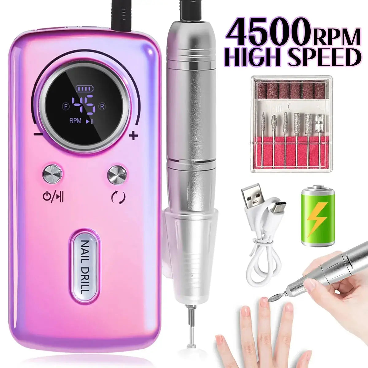 45000 RPM Electric Nail Drill Portable Nail File Home Salon