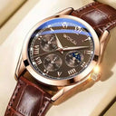 Men's Leather Chronograph Sports Watch Stylish Waterproof Kit