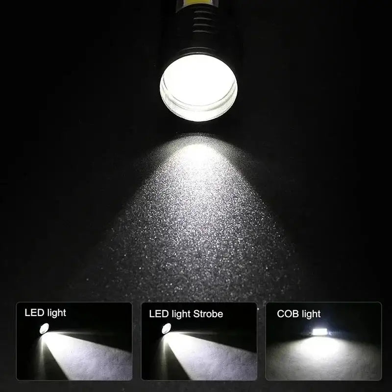 Portable Rechargeable LED Flashlight with Pen Clip Zoomable Waterproof Torch with Side Light Outdoor Camping Emergency Lantern