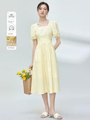 Square Collar A-line Dress Korean Chic Style Cotton Fashion