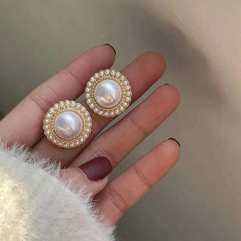 Bohemian Pearl Stud Earrings Vintage Style Jewelry Gift