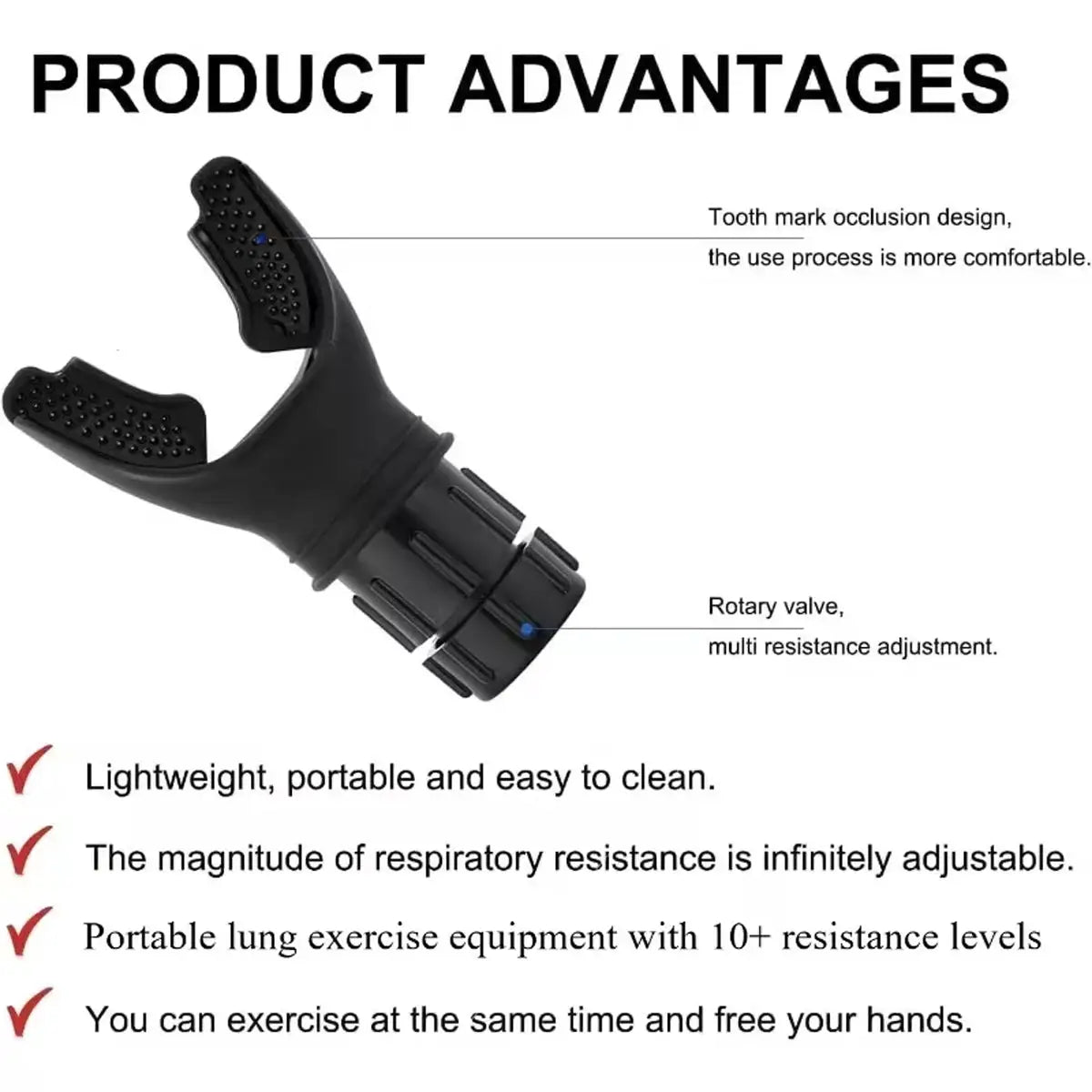 Portable Respiratory Trainer with Adjustable Resistance Ergonomic Blow Mouth for Adults Athletes Gyms Travel Home Exercise - Lun