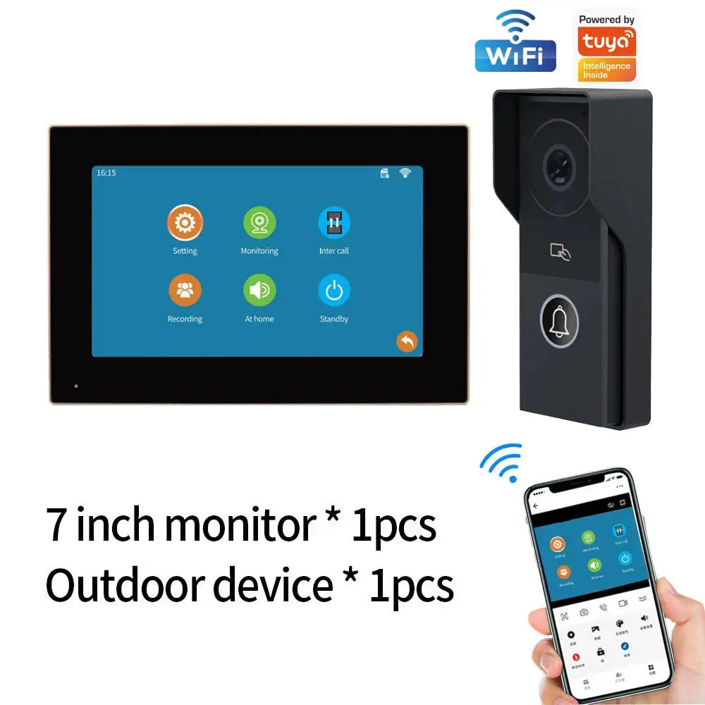 Support Tuya App 4 Wire Digital Video Intercom System 7 / 10.1 Inch Wireless WIFI Monitor 1080P Doorphone Camera Video Doorbell