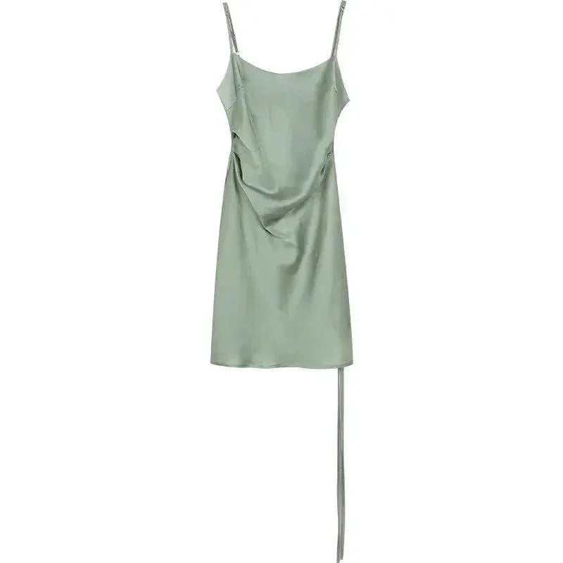 Green Satin Mini Dress Y2K Glam Night Out Attire Look
