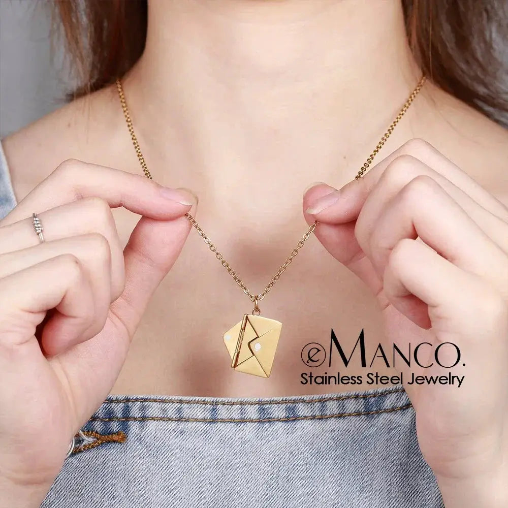 Custom Love Letter Envelope Stainless Steel Pendant Necklace