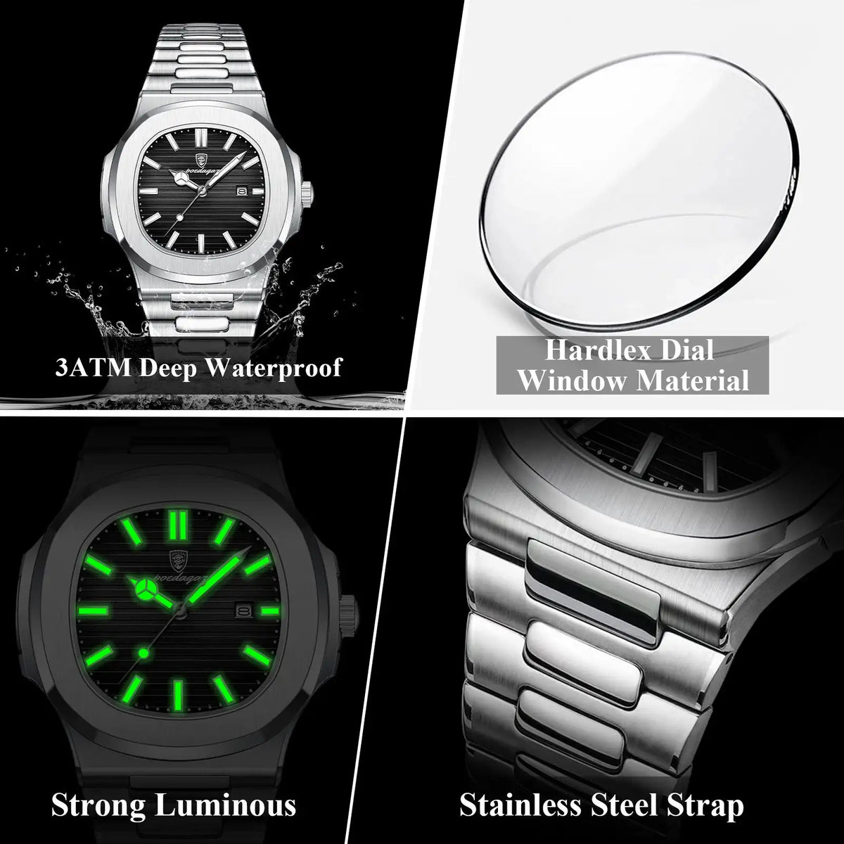 Square Stainless Steel Men Quartz Watch