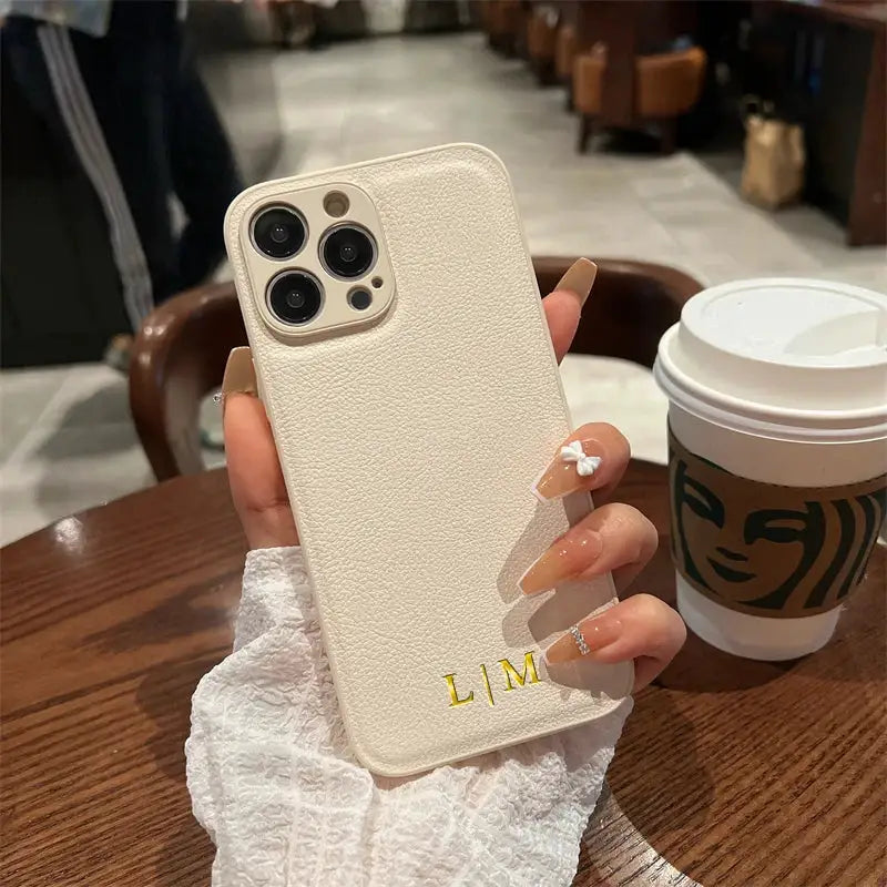 Personalised Custom Name Case For iPhone18 17 16 15 14 13 12 11 Pro Max Initials Letters Leather Cover 13 15 16 17 Air Pro Max