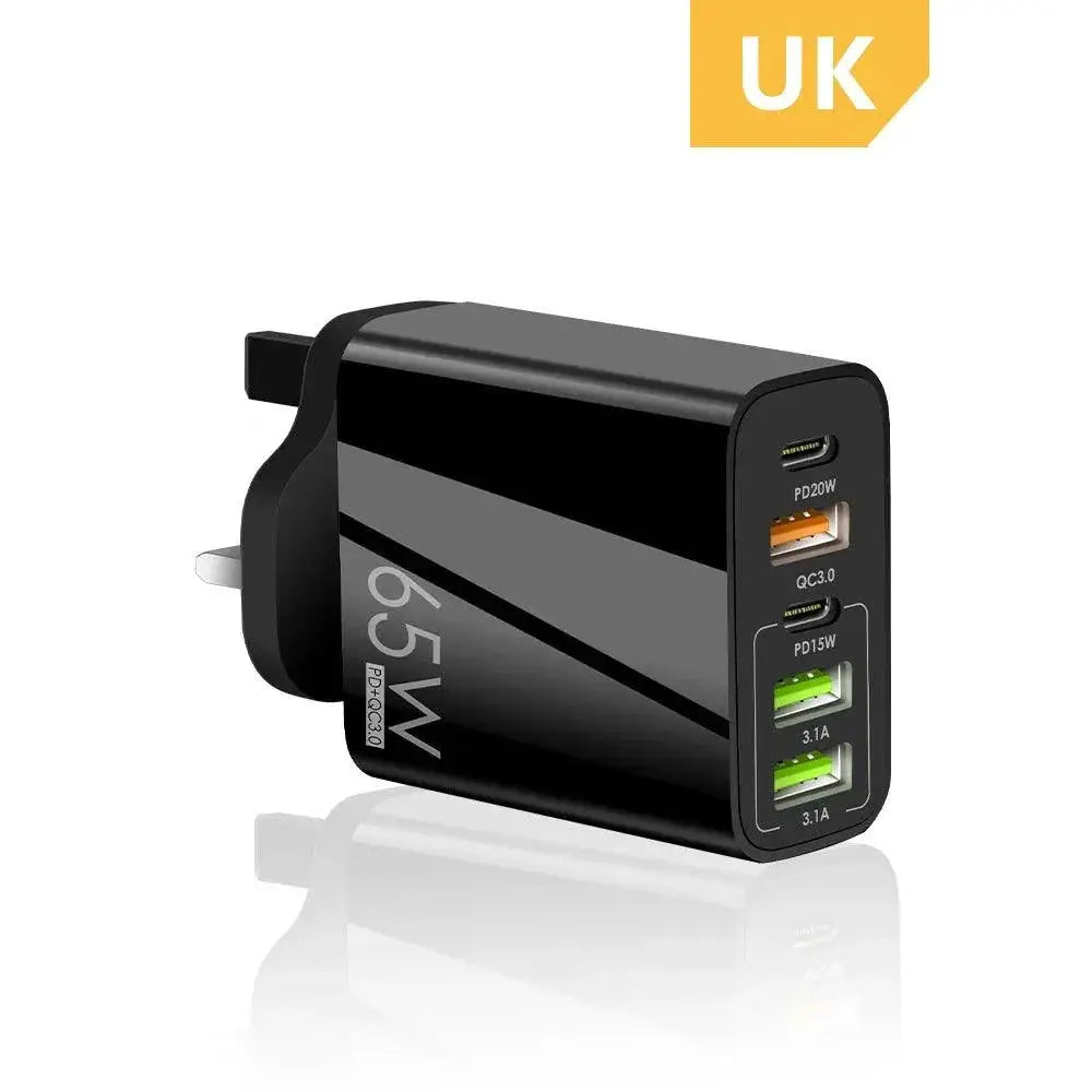 65W GaN Type C Fast Charger With Multiple Ports For Travel
