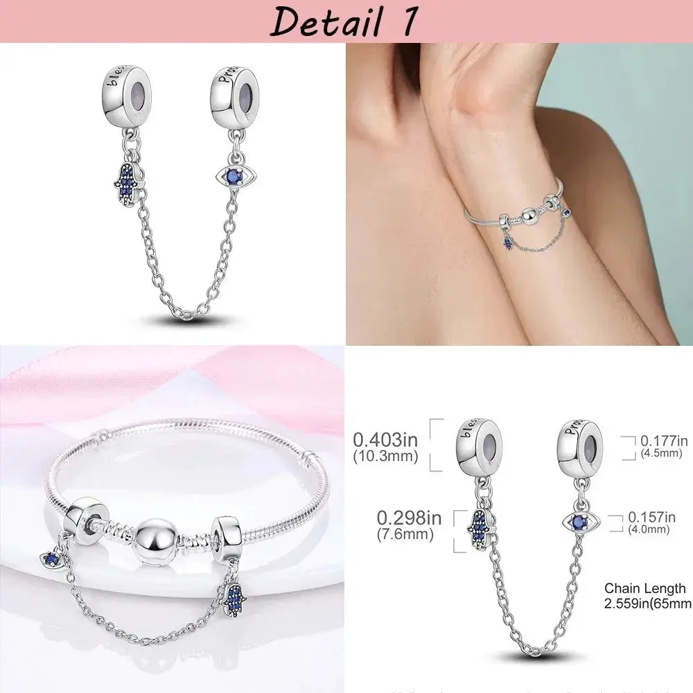 Silver Plated Beads Safety Chain Charm Bracelet Accessory