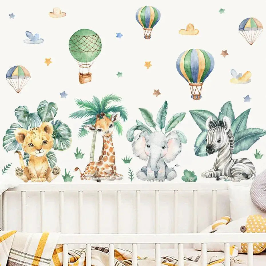 Jungle Animals Watercolor Wall Stickers Elephant Giraffe