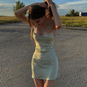 Green Satin Mini Dress Y2K Style Glam Night Out Attire