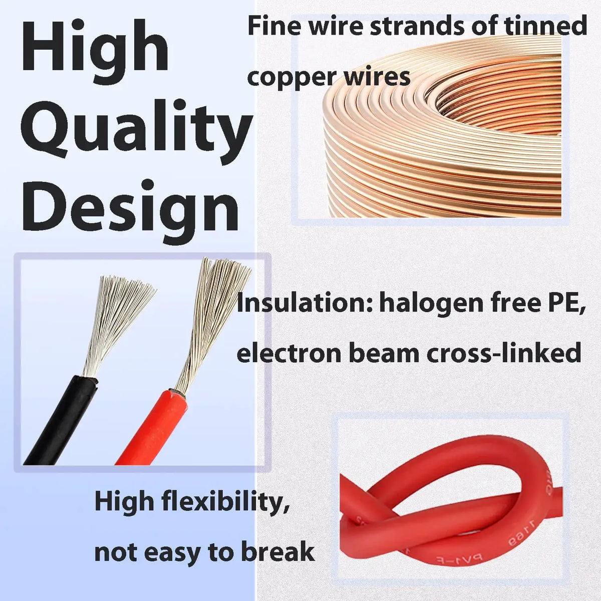 4mm2 6mm2 10mm2 16mm2 12AWG 10AWG 8AWG 6AWG Solar Cable Photovoltaic Wire Tinned Copper Solar Cable 30m 50m 100m Solar PV Cable