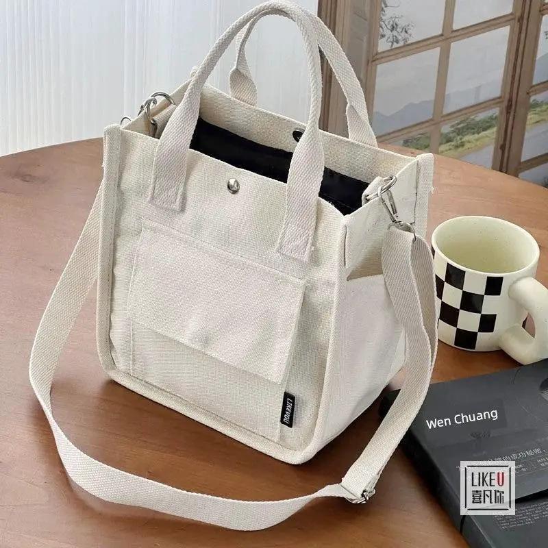 Canvas Tote Bag Chic Multi Pocket Carryall With Strap