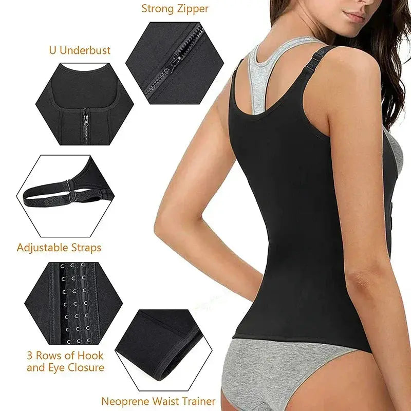 Neoprene Waist Trainer Corset Zip Vest Slimming Girdle