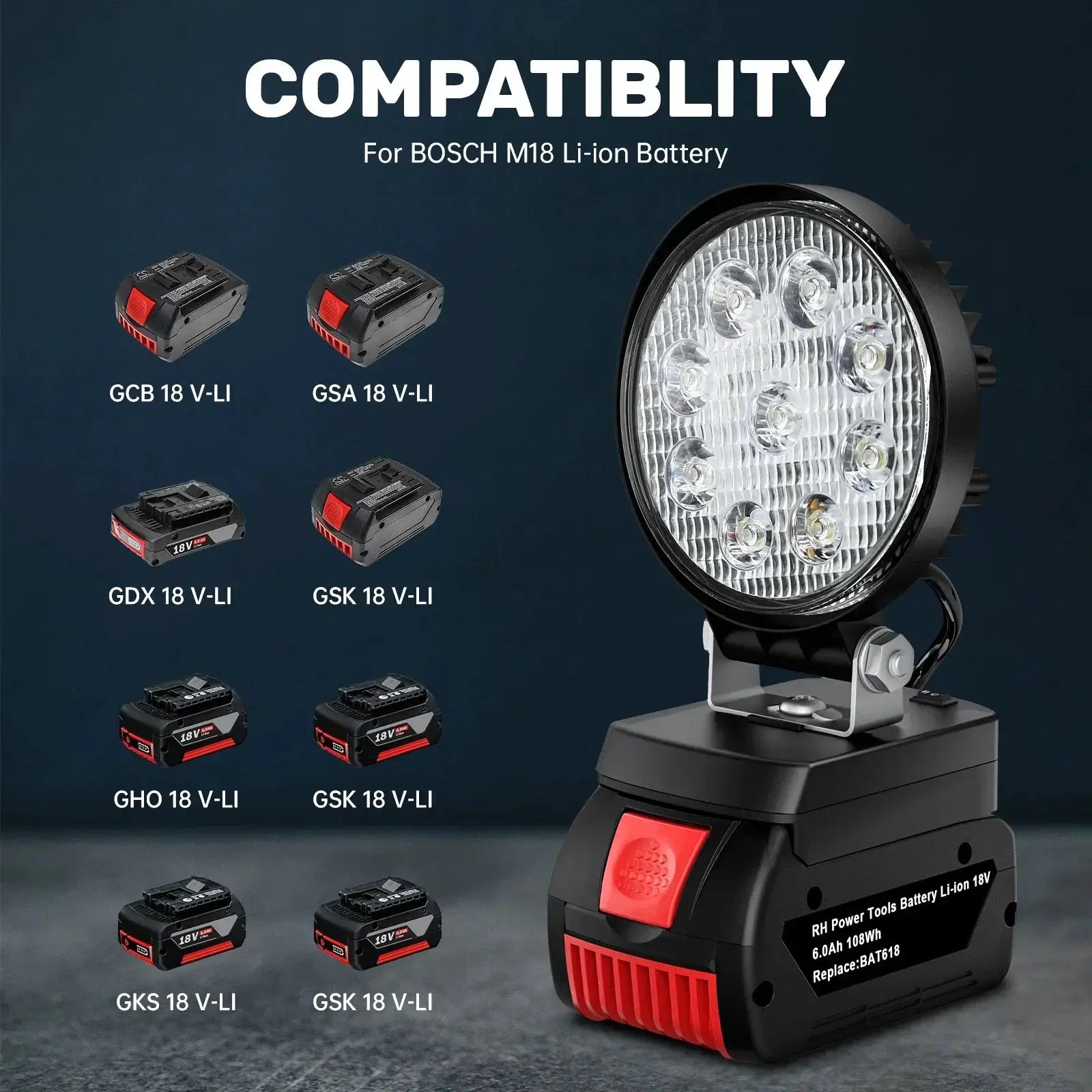 Portable LED Work Light Battery Free Spotlight Outdoors