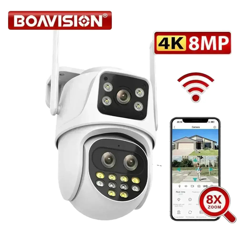 Dual Lens Outdoor Security Camera AI Tracking Waterproof