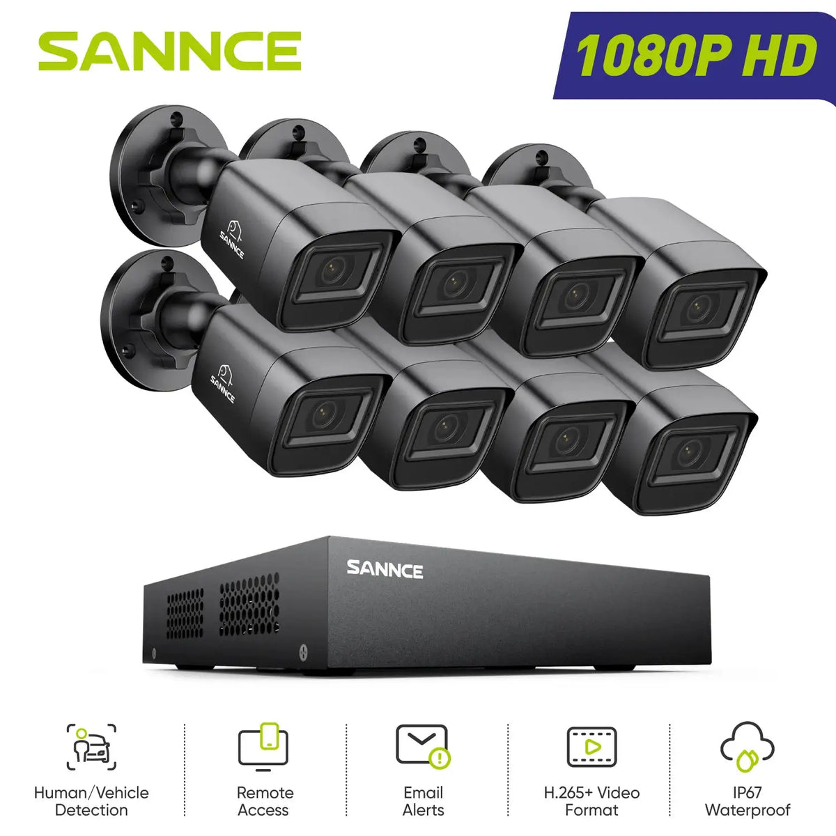 SANNCE 1080P Security Camera System 8CH Home Surveillance DVR Outdoor CCTV Camera with 100ft Night Vision Smart Playback