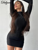 Sultry Long Sleeve Bodycon Dress Bold Streetwear Party Look