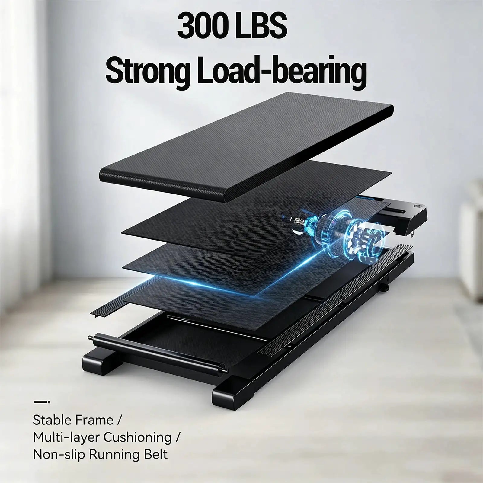 Walking Pad Treadmill with Handrail, Foldable Under Desk Treadmill for Home Office, Portable Compact Walking Treadmill with LED Display, Quiet Motor, Bluetooth App Control, for Walking Jogging and Light Running