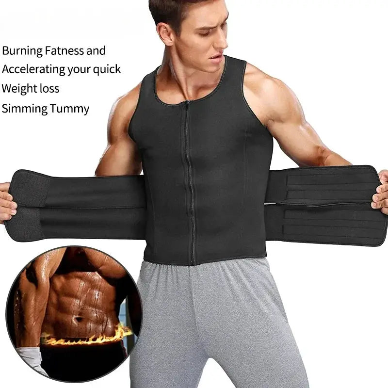 Men's Slimming Sauna Vest Double Belt Waist Trainer Fitness