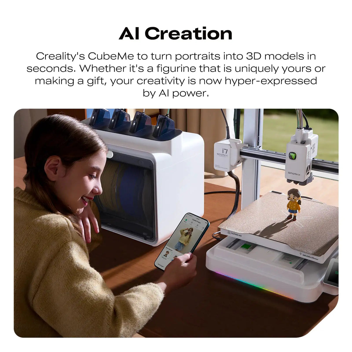 Creality SPARKX I7 Combo 3D Printer, Beginner-Friendly Multi-Color 3D Printer with AI Camera, Auto Leveling, Automatic Filament System, Direct Drive Extruder, 260 X 260 X 255Mm