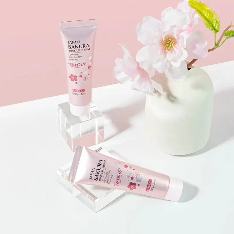 LAIKOU Cherry Blossom Suyan Cream Moisturizing Lazy Face Cream Tone up Brighten Skin Care Products Waterproof Sweatproof 30g