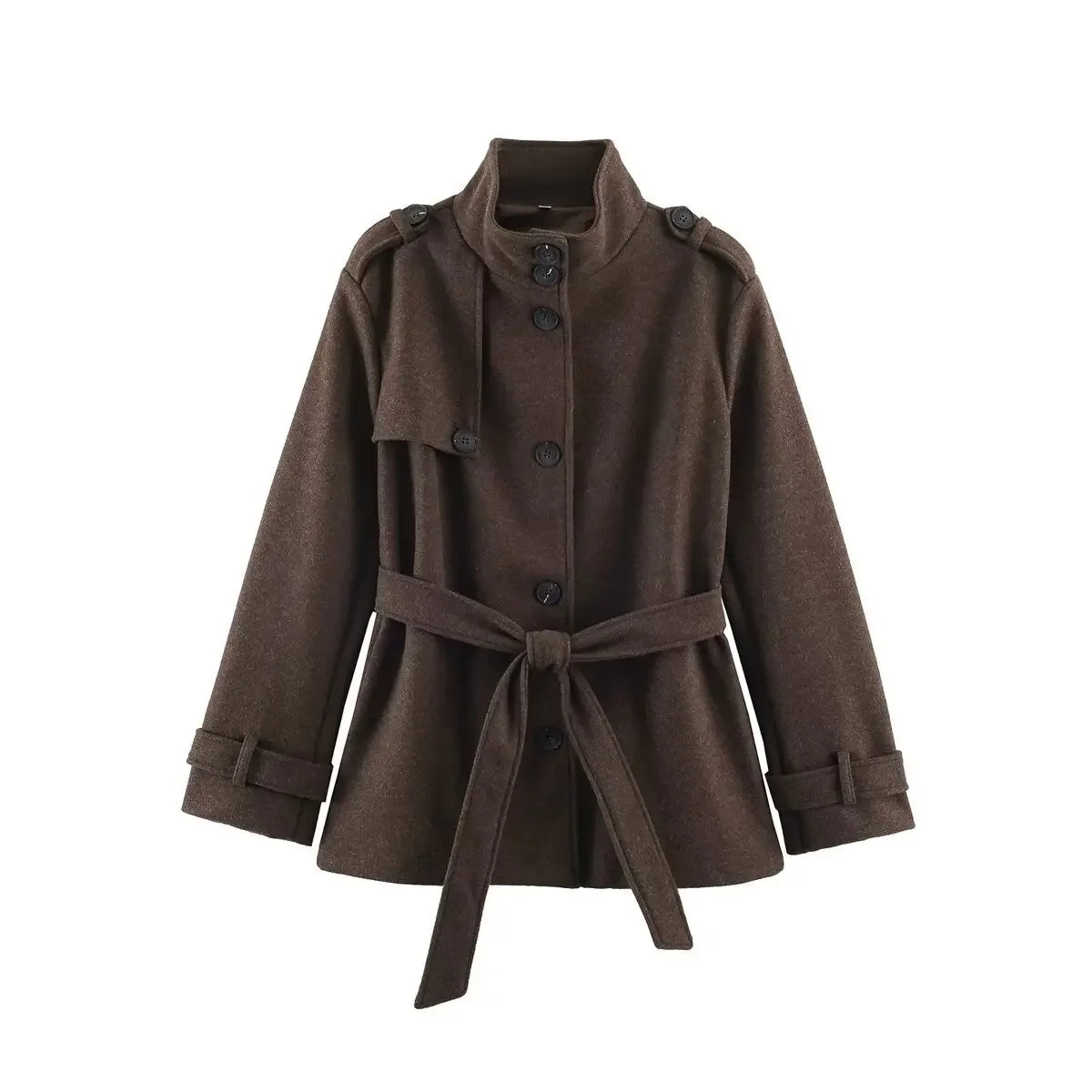 Laceup Button Long Woolen Jacket