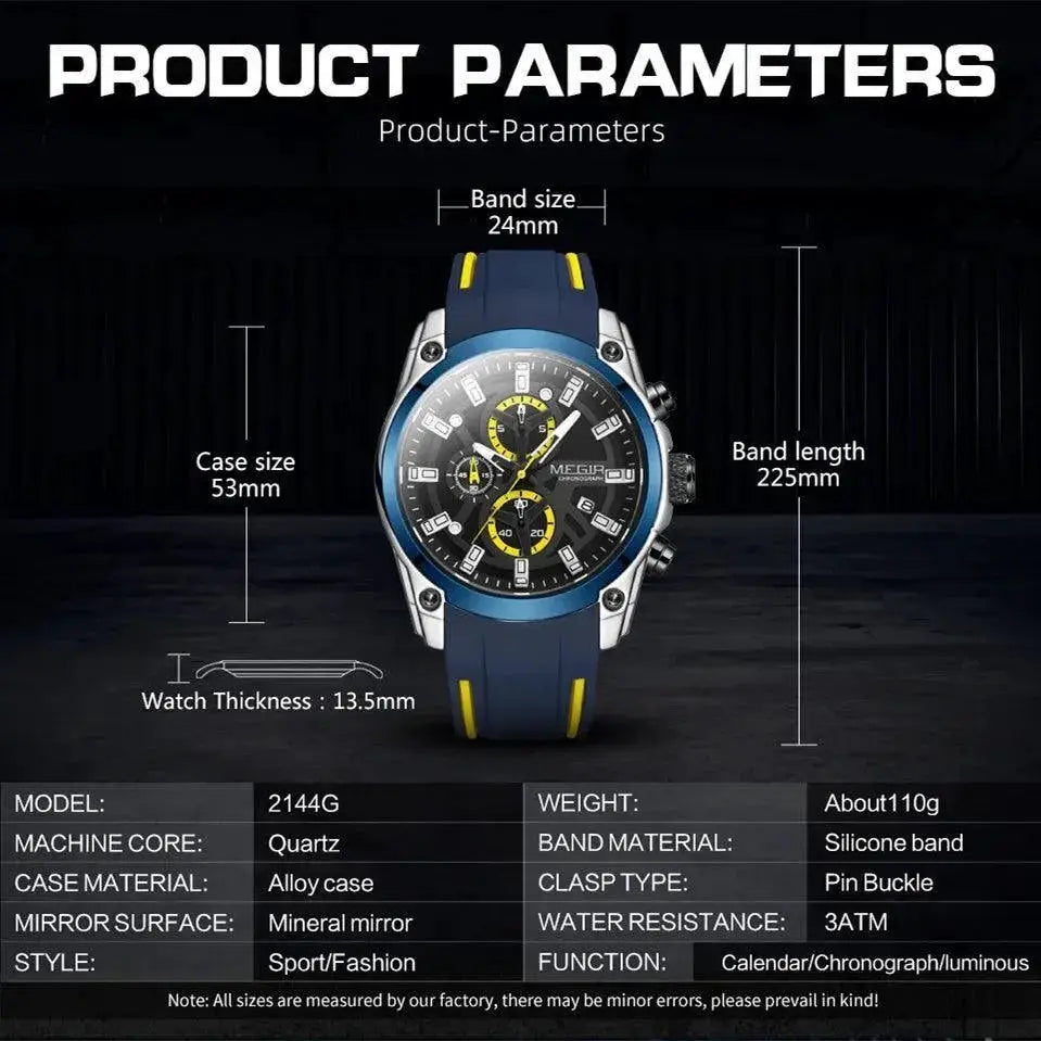 Megir Men Chronograph Sport Watch Stylish Timepiece