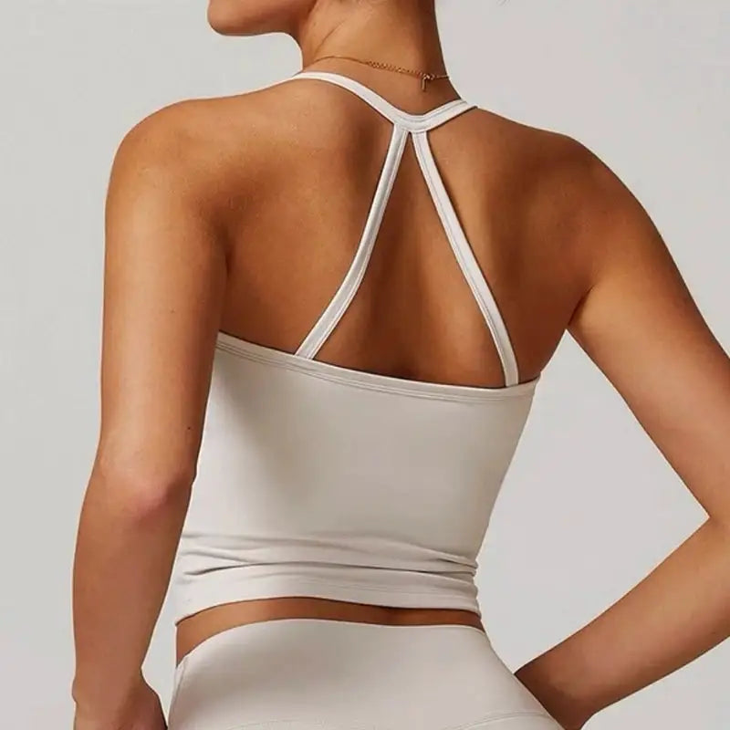 Women's Slim Fit Nude Sports Bra Yoga Fitness Vest Skin Friendly Pilates Top Beautiful Back Design Suspension Yoga Fitness Top