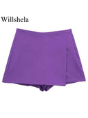 Vintage Asymmetrical Zipper Skirt Shorts for Retro Fashion