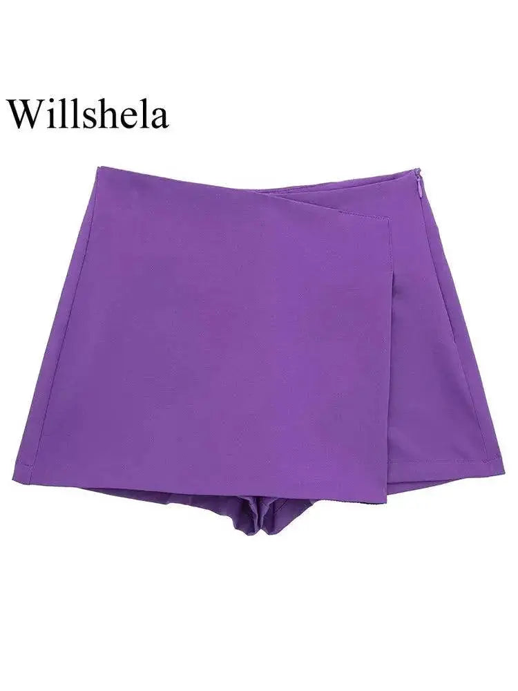 Vintage Asymmetrical Zipper Skirt Shorts Retro Fashion