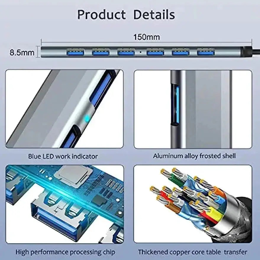 USB C Hub Splitter 7 Ports High Speed Data Transfer