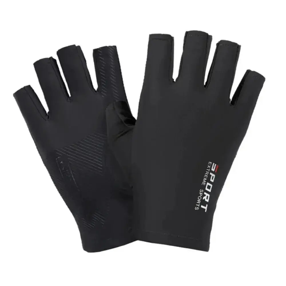 Black fingerless sport gloves for cycling or fitness with 'SPORT EXTREME SPORTS' text on back.