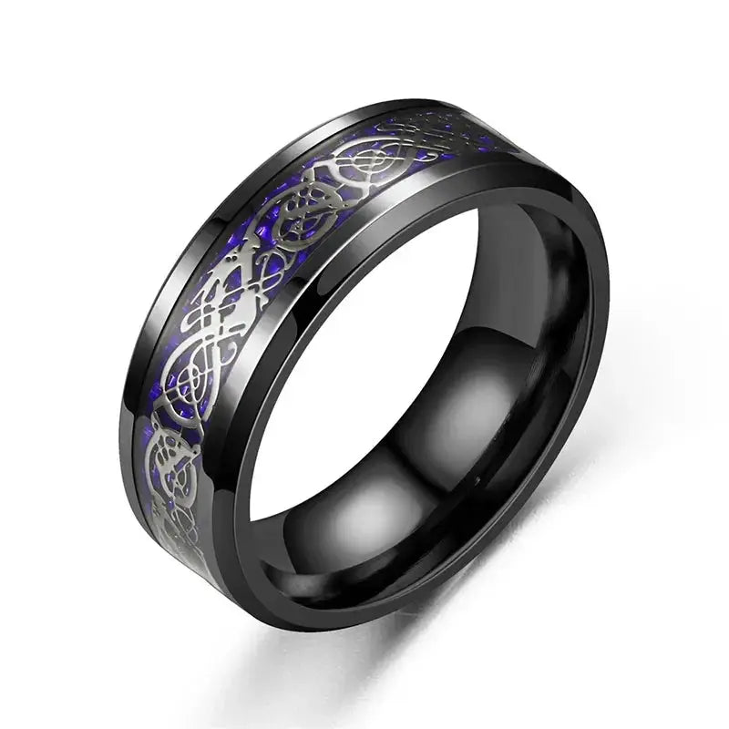 Fashion 8mm Red Beveled Edge Celtic Dragon Ring For Men
