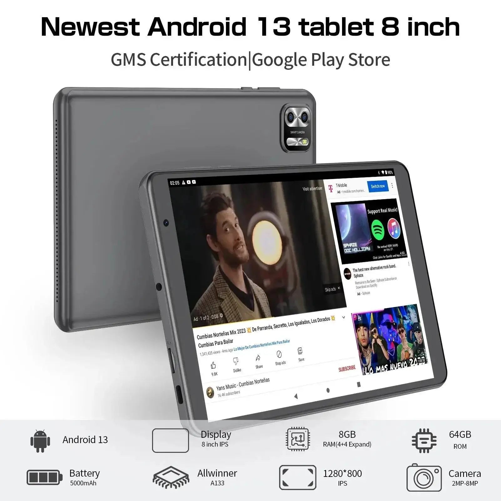 PRITOM 8-Inch Android Tablet Dual Cameras High Performance