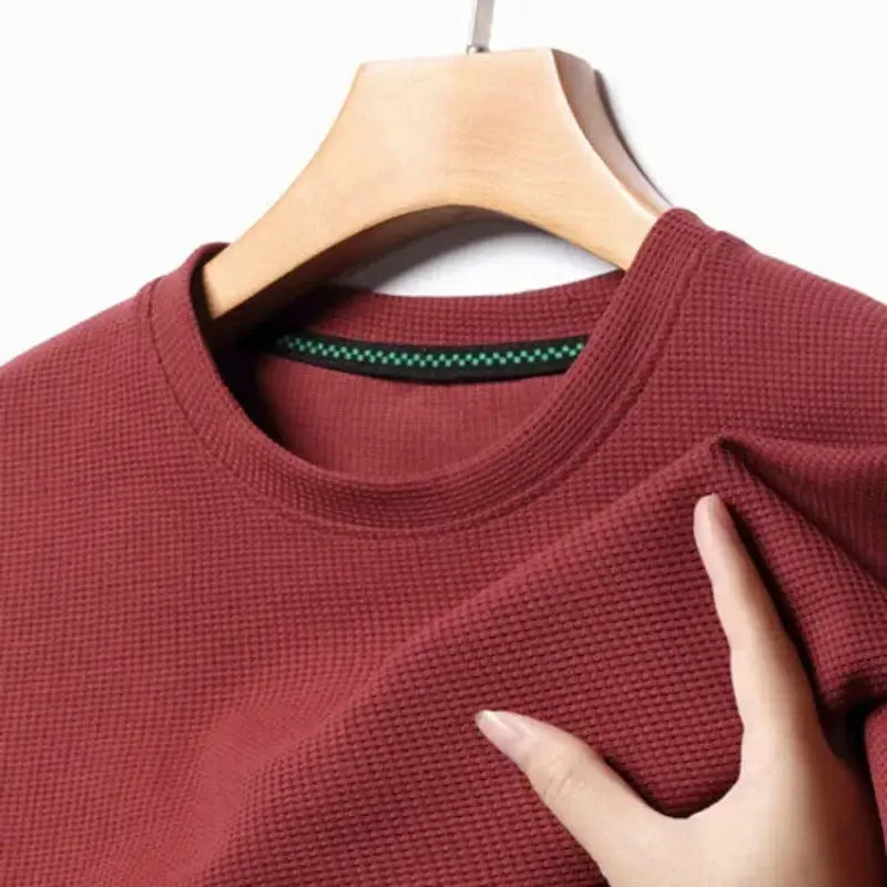 Waffle Round Neck Short Sleeve T Shirt For Men - OurLum.com