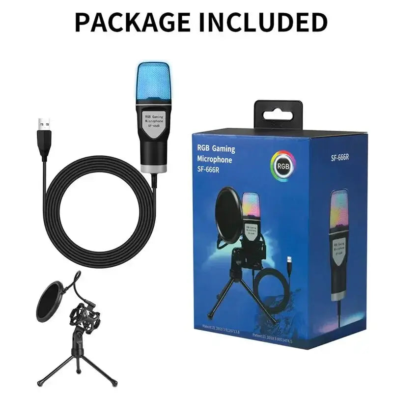 USB RGB Gaming Microphone for Podcast Studio PC Streaming