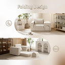 Beige No-Assembly Sofa Bed with Ottoman Pet-Friendly Easy-Clean