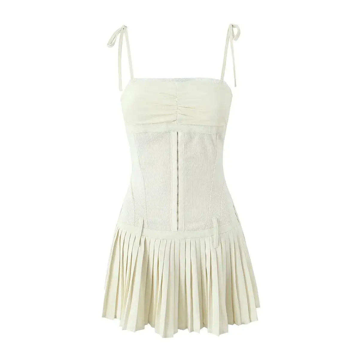 Beige Sexy Lace Mini Dress With Metal Hook Buttons For Women