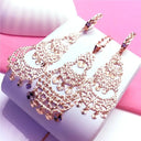 14K Rose Gold Fringe Drop Long Earrings For Women Engagement Moroccan Jewelry