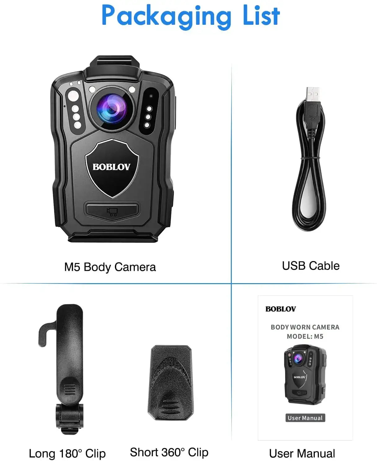 BOBLOV M5 Mini Camera 4200MAH Battery 15Hours Recording Police Body Camera HD 1440P 170° Angle Security Small Camcorder 128G