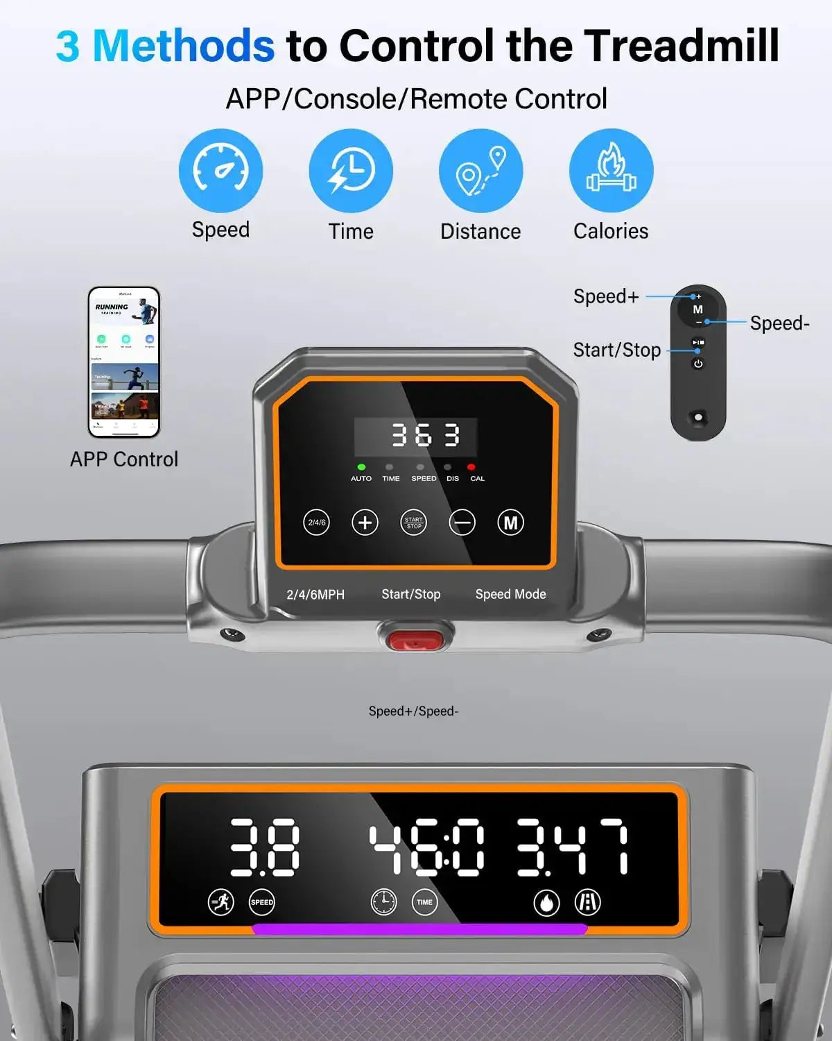 3.5HP Foldable Walking Pad Treadmill, 4 Levels Adjustable Incline Max 15%, Dual Display Screens, Smart App Connect & RGB Ambient Light, Max 350+ LB Load