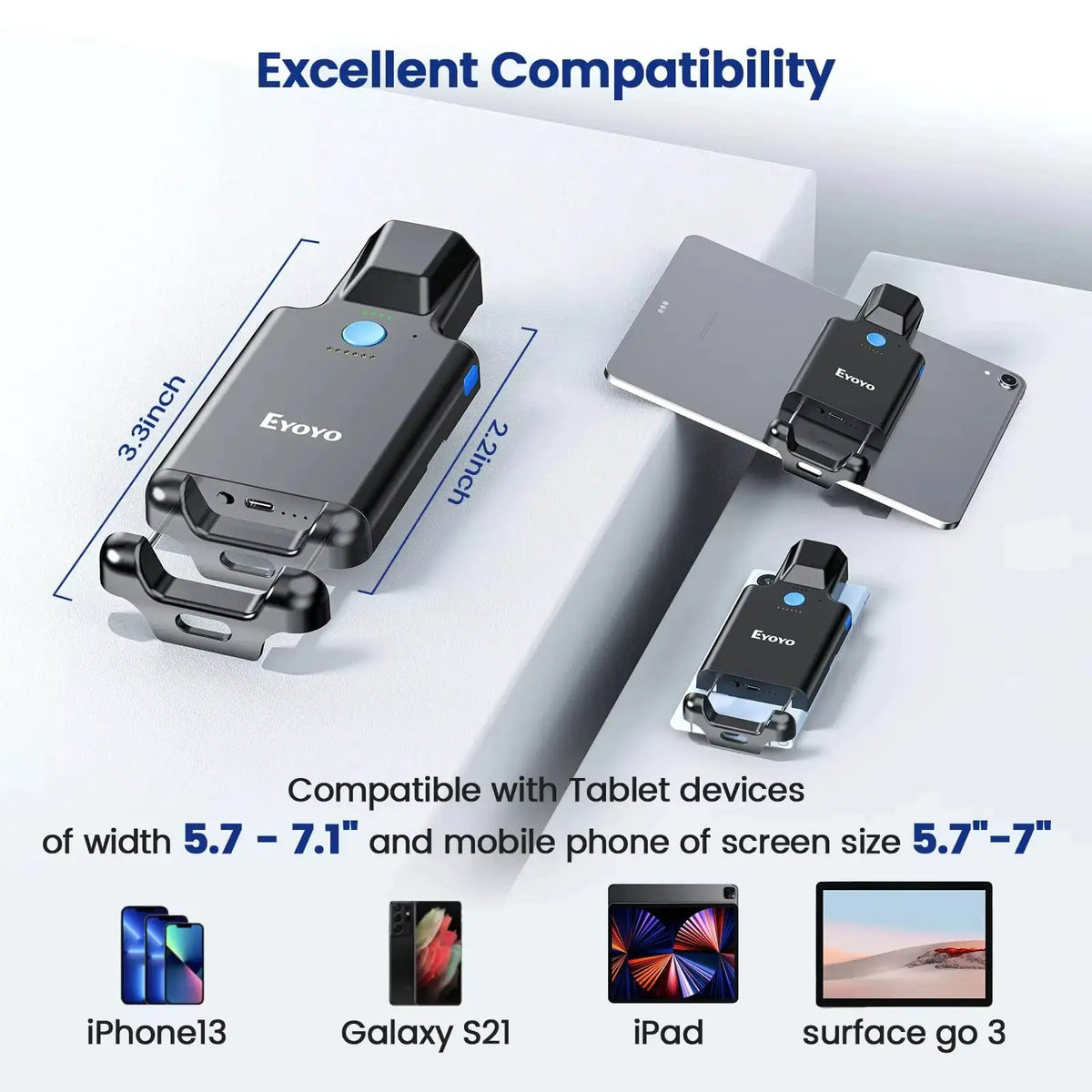 Eyoyo EY-036 Upgraded Back Clip QR Code Scanner 1D 2D Portable Bluetooth Barcode Scanner Wireless UPC ISBN PDF417 Data Matrix Bar Codes Reader, Compatible with iOS, Android, Windows, Suitable Works with Phone/iPad